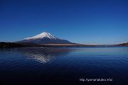 青い空と湖の間に富士山
