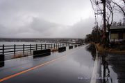 雨で道路が濡れてます