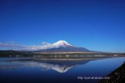 青空と青い湖と富士山