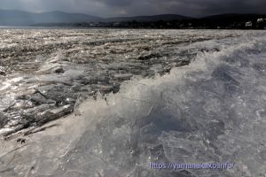 湖岸に流れ着いた氷