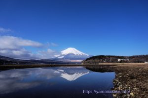 平野湖畔の河口の逆さ富士