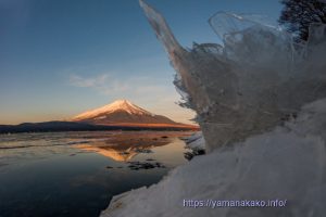 湖畔の氷と富士山