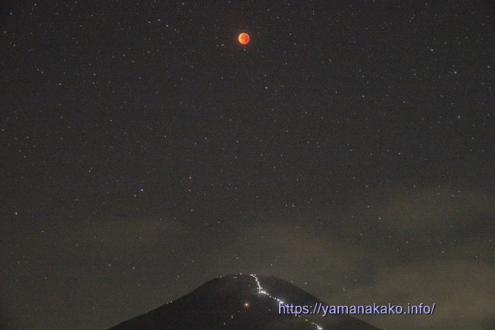 富士山の上で皆既月食