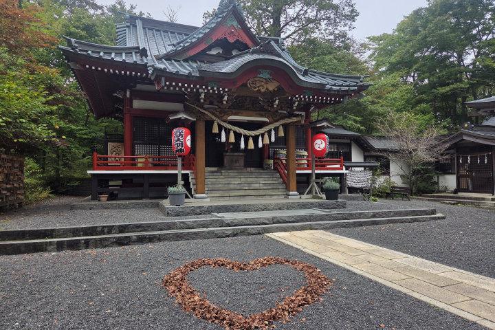 諏訪神社にある落ち葉のハートマーク